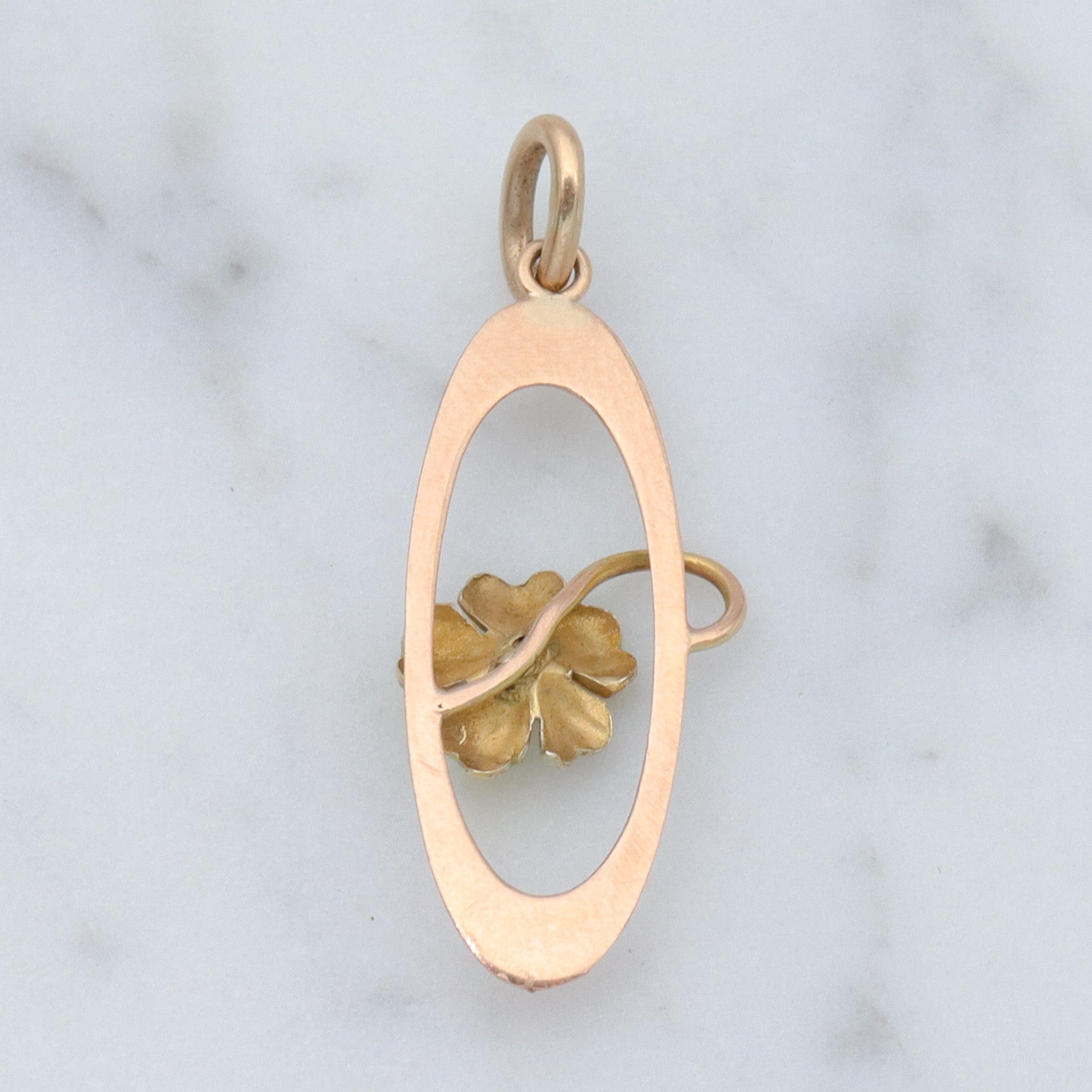 Antique Art Nouveau 10k gold enamel & pearl flower drop pendant